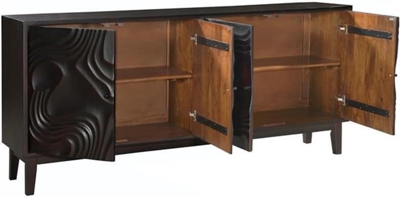 Pemberly Row 4-Door Carved Solid Wood Sideboard in Dark Brown