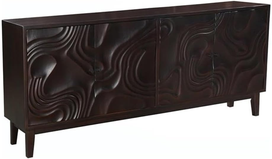 Pemberly Row 4-Door Carved Solid Wood Sideboard in Dark Brown