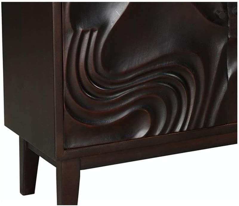 Pemberly Row 4-Door Carved Solid Wood Sideboard in Dark Brown