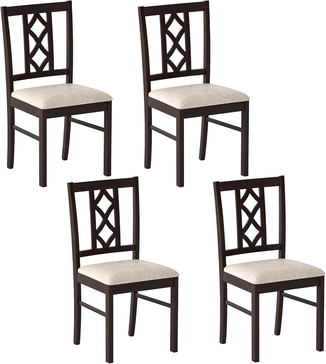 Giantex Dining Chairs Set of 4, Rubber Wood Dining Room Chairs with Hollowed Backrest & Padded Seat, Farmhouse Side Chairs for Living Room Kitchen, Walnut
