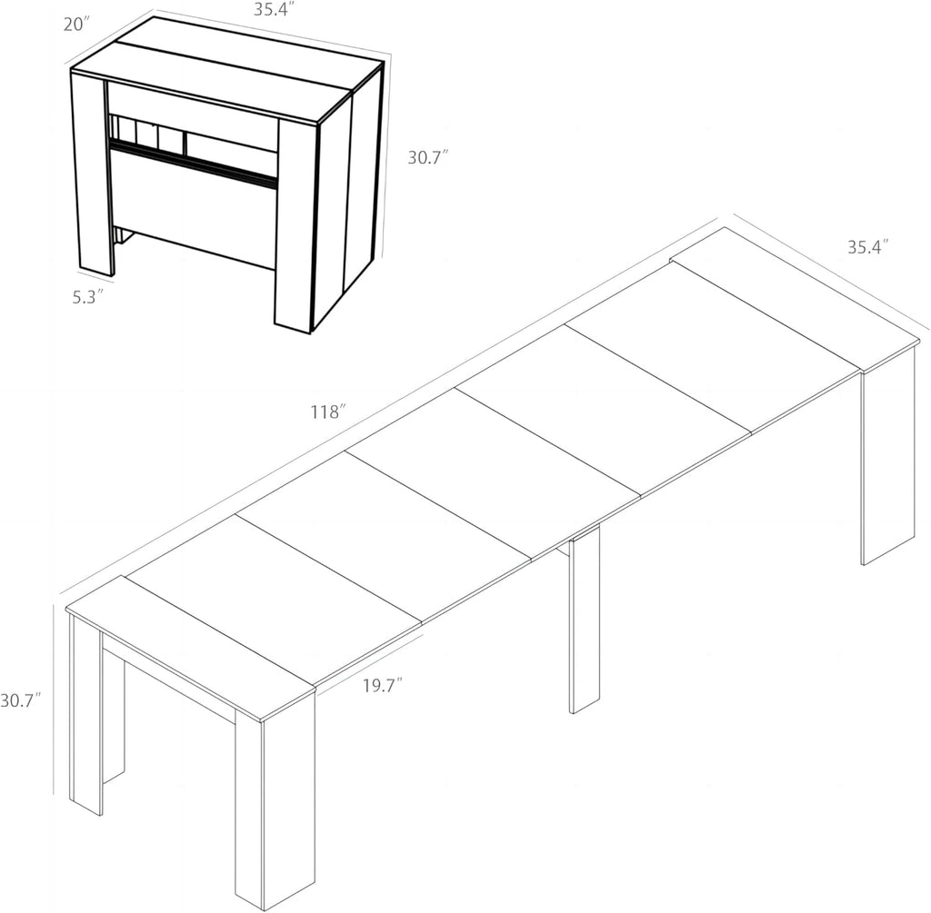 DMAITH 20"-118" Extendable Dining Table for 2-12 People, Modern Modular Extension Table, Space-Saving Extra Long Folding Dining Table, Multifunctional Conference Meeting Table, Walnut