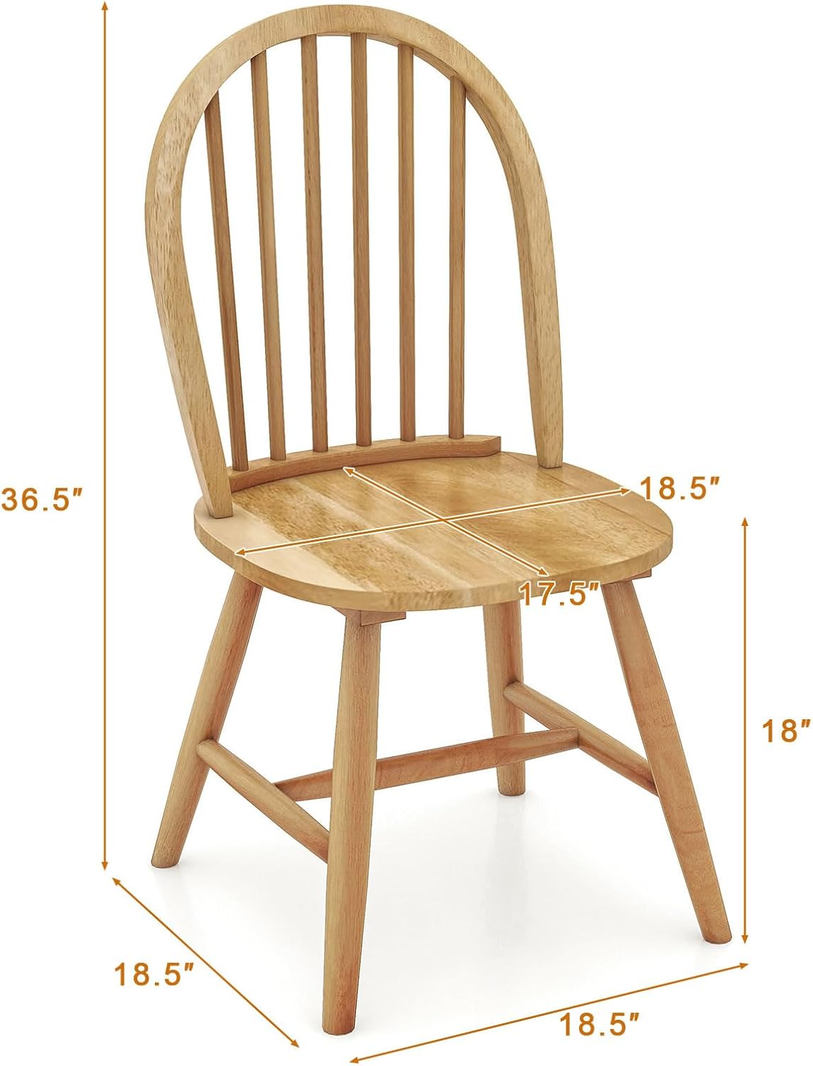 Safeplus 18" Oak Dining Chairs Set of 4, Wood Windsor Chair with Spindle Back for Country Farmhouse Kitchen Island