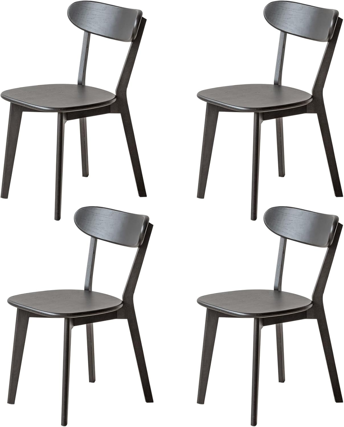 100% Solid Wood Dining Chairs,Mid Century Modern Dining Chairs with Rounded Backrest,Kitchen,Dining Room Chairs Set of 1/2/4 (4, Walnut Color)