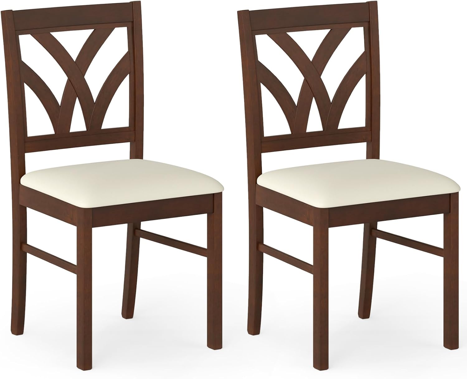 Giantex Wooden Dining Chairs Set of 4, Farmhouse Upholstered Kitchen Chairs with Solid Rubber Wood Frame, Hollowed Backrest & Soft Padded Seat, Armless Accent Side Chairs for Dining Room, Brown