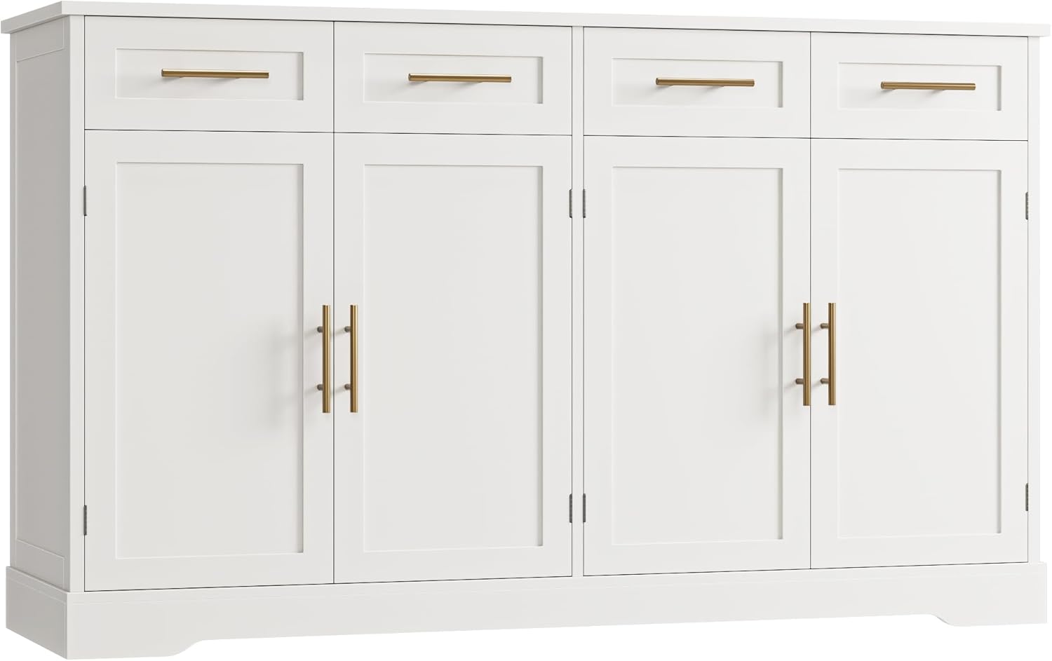 HOSTACK 60" Large Buffet Sideboard with Storage, 36" Tall Kitchen Buffet Storage Cabinet with 4 Drawers, Modern Coffee Bar Cabinet with Gold Handles, Long Sideboard Buffet Table for Kichen, White