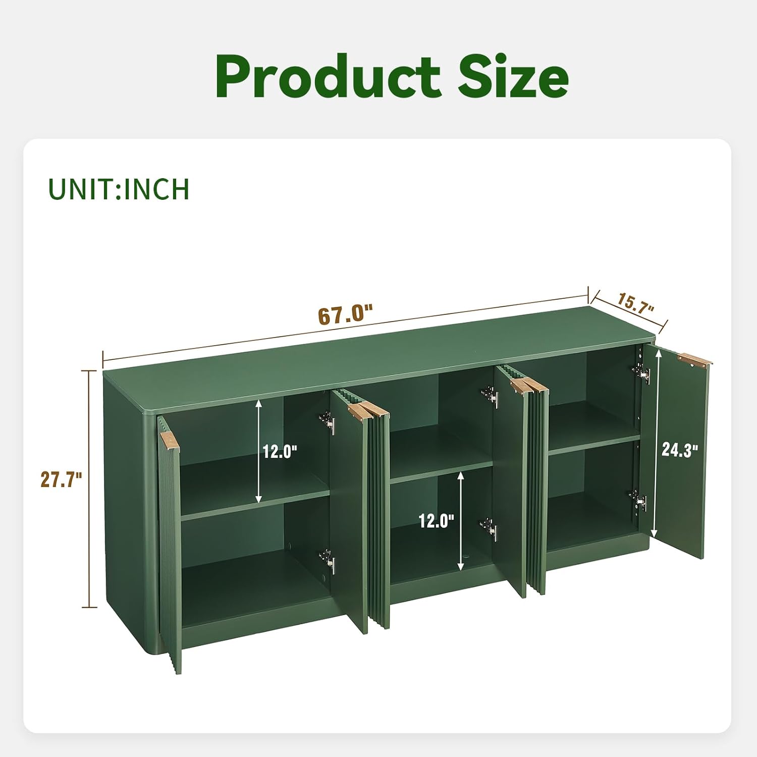 LKTART Sideboard Buffet Cabinet with Storage, 67" Fluted Storage Cabinet with 6 Doors, Wooden Modern Mid Century Accent Sideboard, Floor Cabinet Buffet for Living Room, Kitchen(Green)