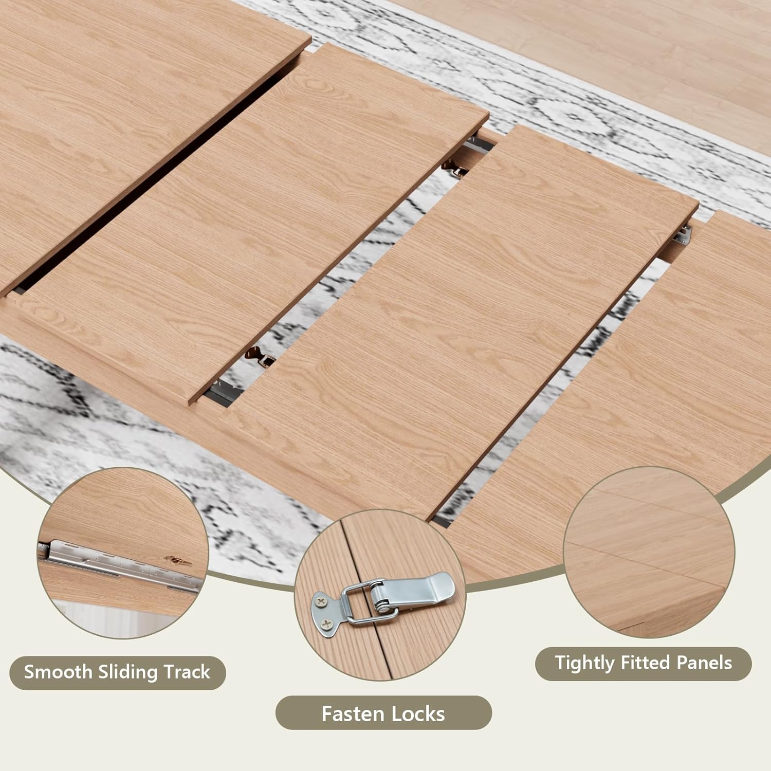 Extendable Table 54"-85", Extendable Dining Table for 4-8, Rectangular Kitchen Dining Table Space Saving, Farmhouse Dining Tables with 95" Runner