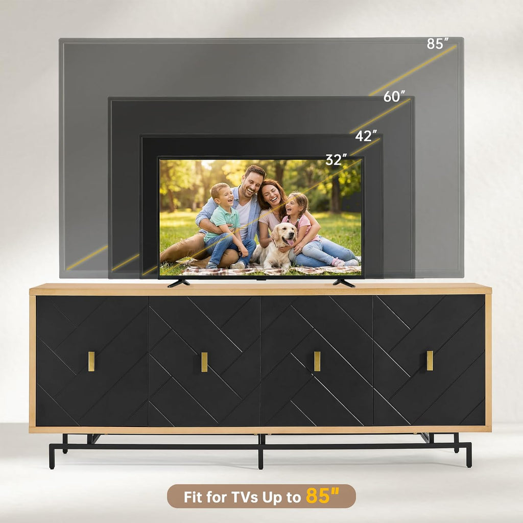 Morden Fort 74'' Modern Diamond-Cut Sideboard Buffet Cabinet | Sculptural Geometric Credenza with 150 LBS Heavy-Duty Storage | Natural Wood Look Console for Dining Room & Living Room.