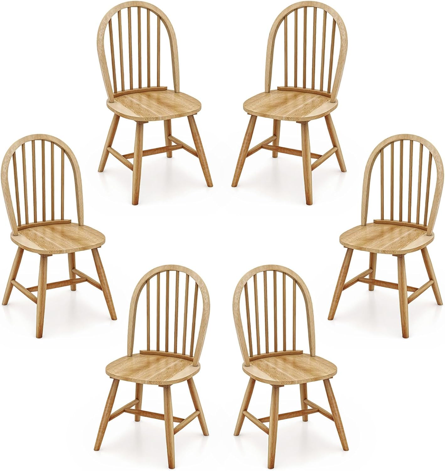 Safeplus 18" Oak Dining Chairs Set of 4, Wood Windsor Chair with Spindle Back for Country Farmhouse Kitchen Island