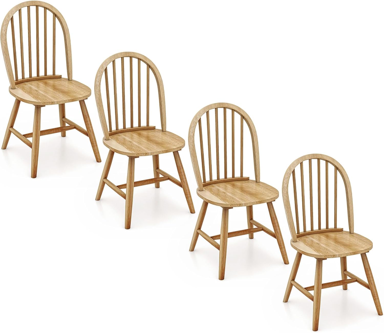 Safeplus 18" Oak Dining Chairs Set of 4, Wood Windsor Chair with Spindle Back for Country Farmhouse Kitchen Island