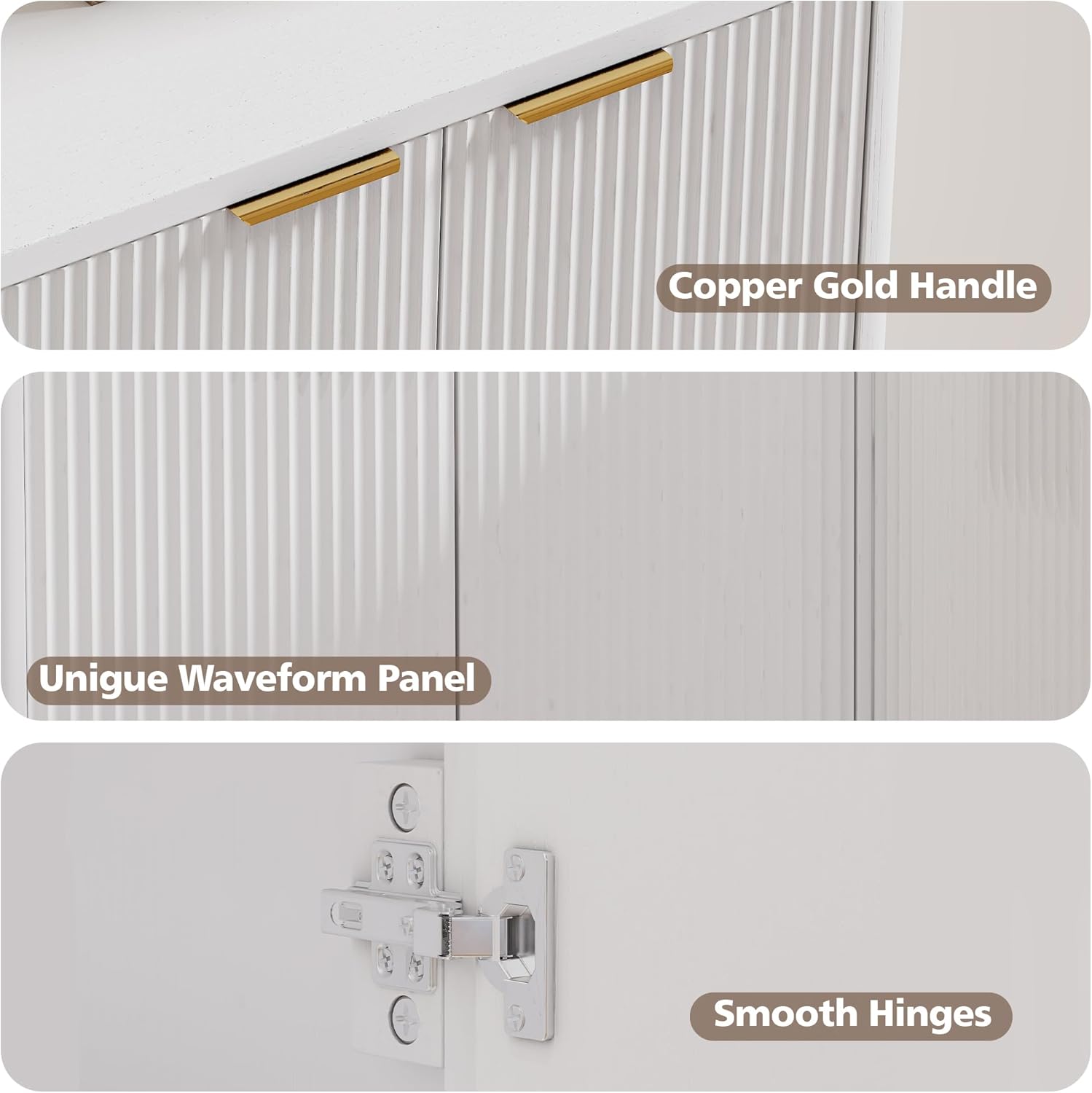 66'' Buffet Cabinet with Metal Handles,4 Doors,Adjustable Shelves,White Large Credenza Storage Cabinet Modern Fluted Sideboard for Dining Room Living Room Kitchen Hallway