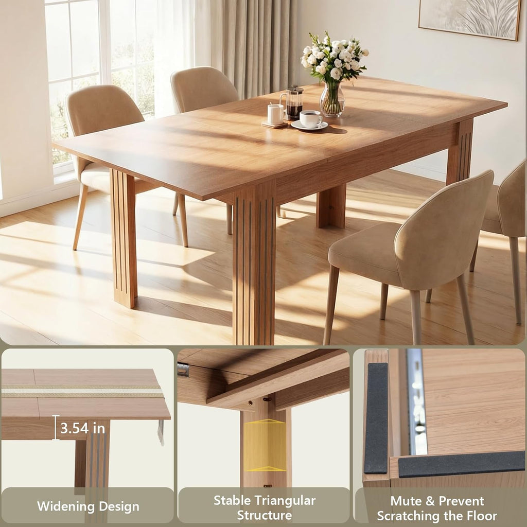 Extendable Table 54"-85", Extendable Dining Table for 4-8, Rectangular Kitchen Dining Table Space Saving, Farmhouse Dining Tables with 95" Runner