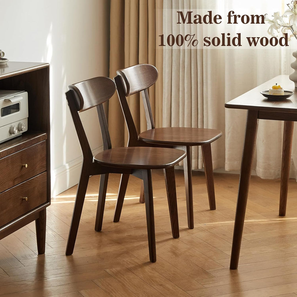 Oak Dining Chairs, Kitchen Chairs, 100% Solid Wood Modern Dinner Chair with Curved Backrest, Dining Room Chair for Kitchen, Living Room, Dining Room (1PK, Walnut)