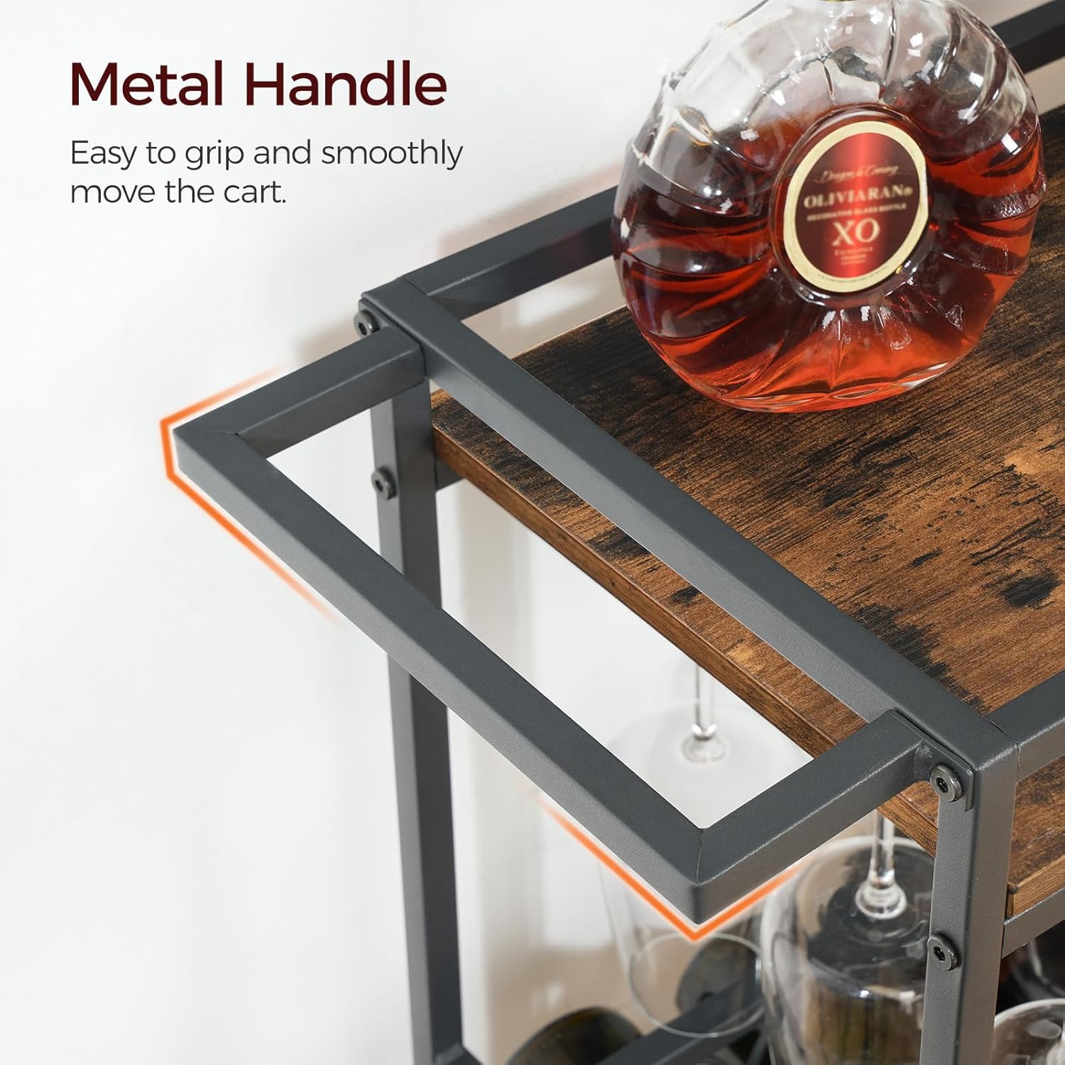 Bar Cart for Home, 3-Tier Serving Cart with Wine Rack, Rolling Wine Cart with Glass Holders, Beverage Cart, for Living Room, Dining Room, Rustic Brown and Black RCHR11801