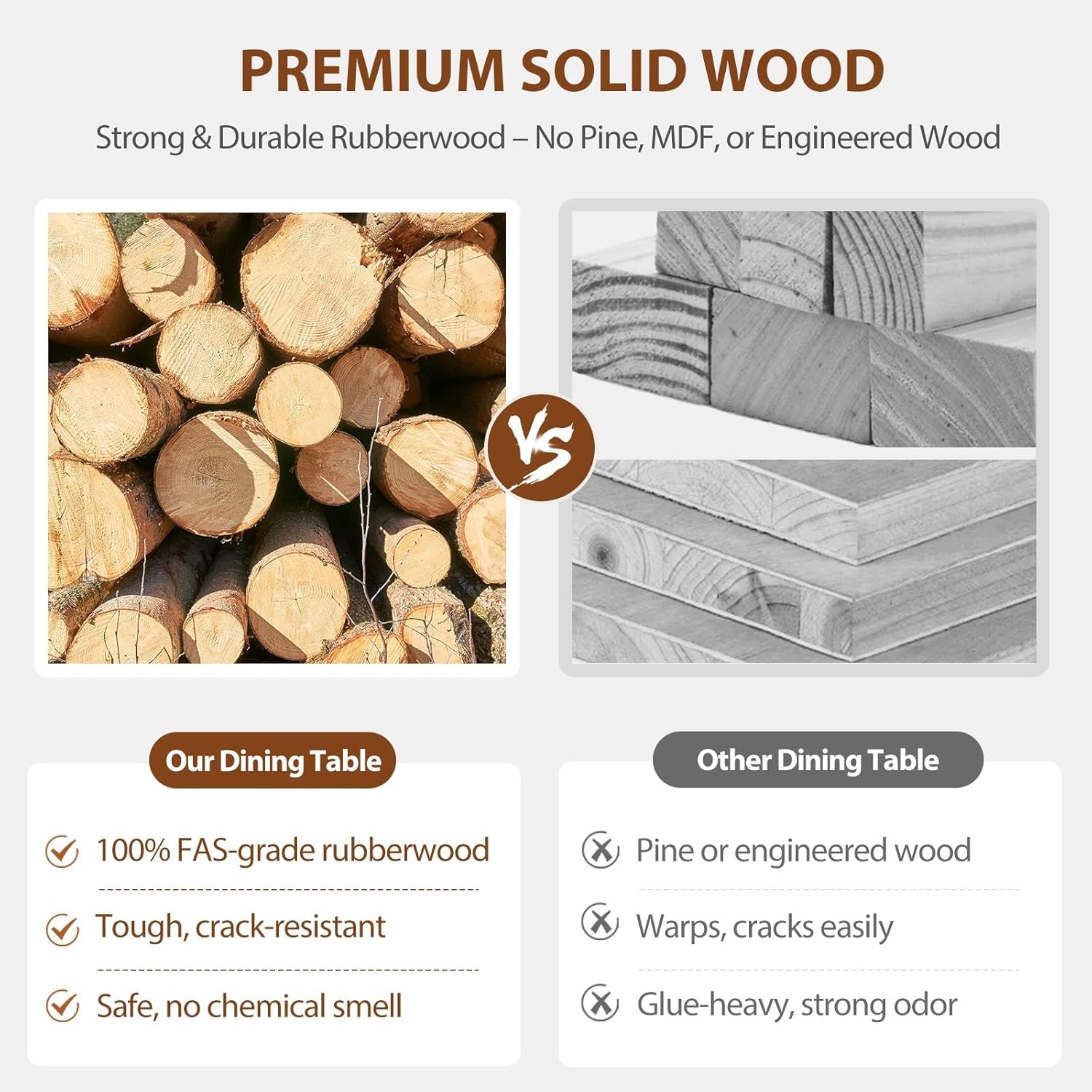 Solid Wood Extendable Dining Table for 4-8 People with Seamless Extension from 47.2 to 63 Inches, Easy Assembly, Expandable Tables for Small Spaces, Dining Room, Kitchen, Living Room, Natural