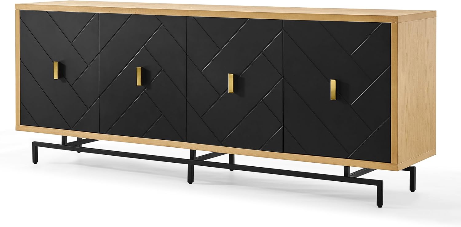 Morden Fort 74'' Modern Diamond-Cut Sideboard Buffet Cabinet | Sculptural Geometric Credenza with 150 LBS Heavy-Duty Storage | Natural Wood Look Console for Dining Room & Living Room.