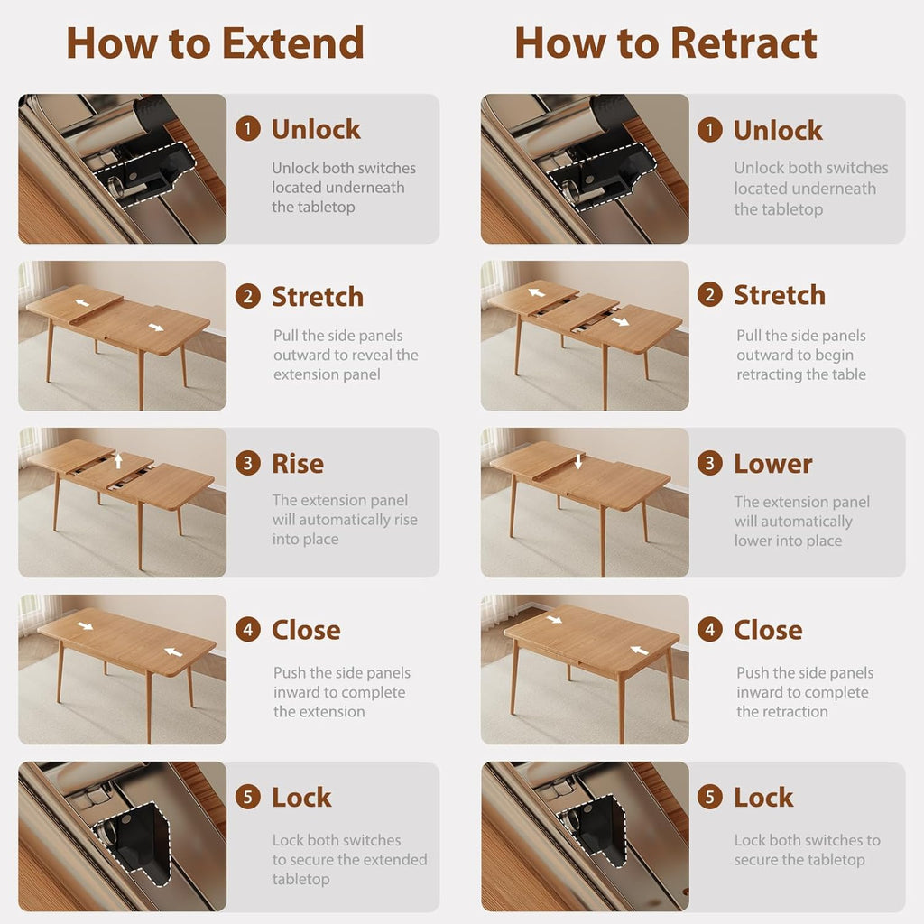 Solid Wood Extendable Dining Table for 4-8 People with Seamless Extension from 47.2 to 63 Inches, Easy Assembly, Expandable Tables for Small Spaces, Dining Room, Kitchen, Living Room, Natural