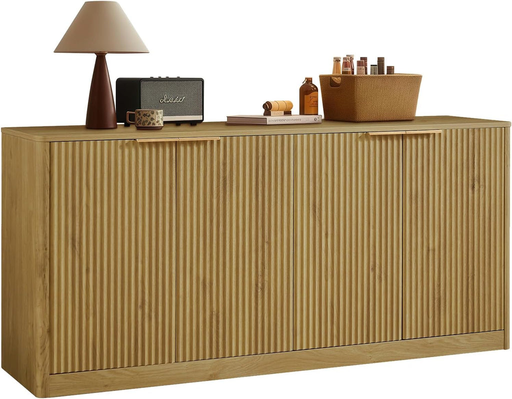 LKTART Sideboard Buffet Cabinet with Storage, 67" Fluted Storage Cabinet with 6 Doors, Wooden Modern Mid Century Accent Sideboard, Floor Cabinet Buffet for Living Room, Kitchen(Green)