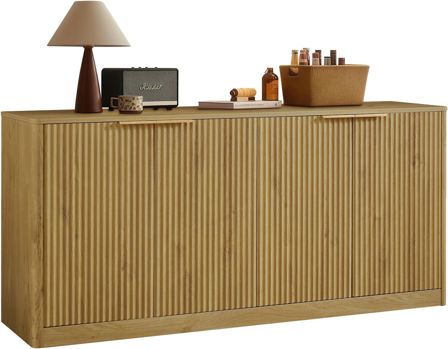 LKTART Sideboard Buffet Cabinet with Storage, 67" Fluted Storage Cabinet with 6 Doors, Wooden Modern Mid Century Accent Sideboard, Floor Cabinet Buffet for Living Room, Kitchen(Green)