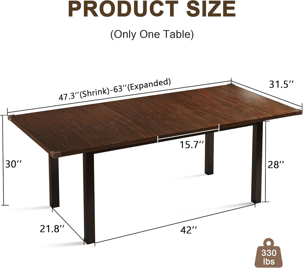 Modern Extendable Dining Table for 4-6, 63" Farmhouse Kitchen Table, Rectangular Dining Room Tables for Dining, Kitchen, Office, Living Room, Wooden Tables, Space Saving (Espresso)