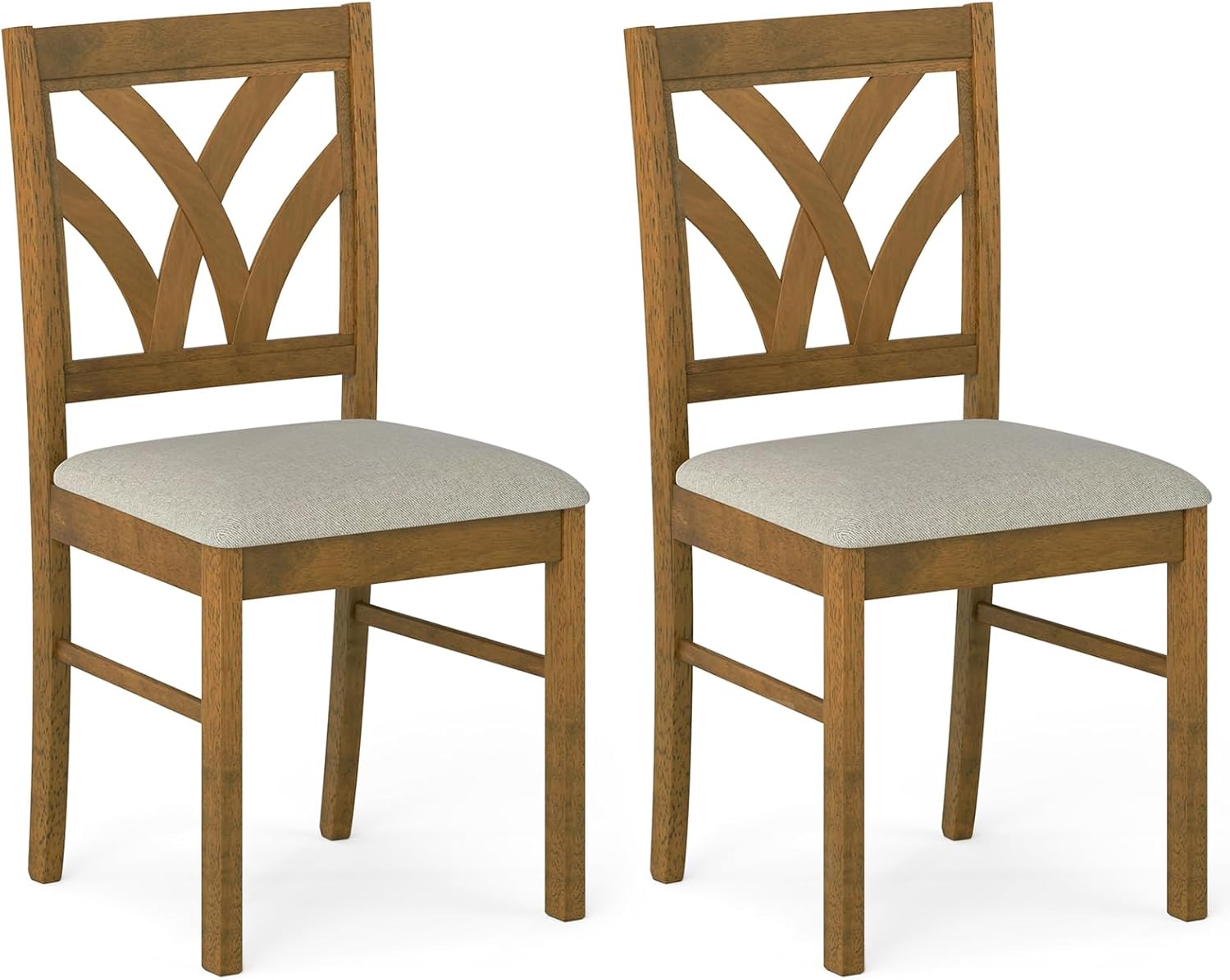 Giantex Wooden Dining Chairs Set of 4, Farmhouse Upholstered Kitchen Chairs with Solid Rubber Wood Frame, Hollowed Backrest & Soft Padded Seat, Armless Accent Side Chairs for Dining Room, Brown