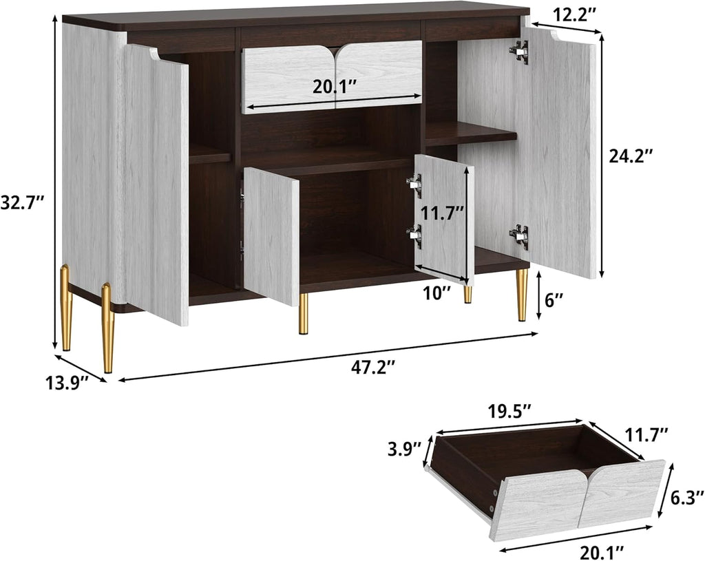 LIKIMIO Sideboard Buffet Cabinet with Storage, Mid-Century Modern Coffee Bar with Drawer, Adjustable Shelves and Doors, Wood Storage Cabinet for Kitchen or Entryway