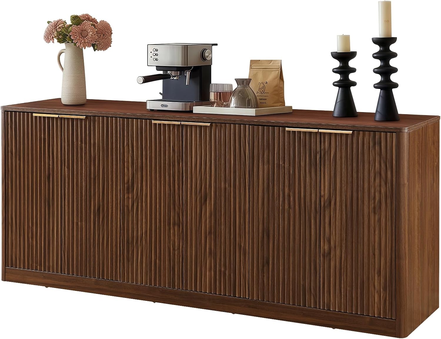 LKTART Sideboard Buffet Cabinet with Storage, 67" Fluted Storage Cabinet with 6 Doors, Wooden Modern Mid Century Accent Sideboard, Floor Cabinet Buffet for Living Room, Kitchen(Green)