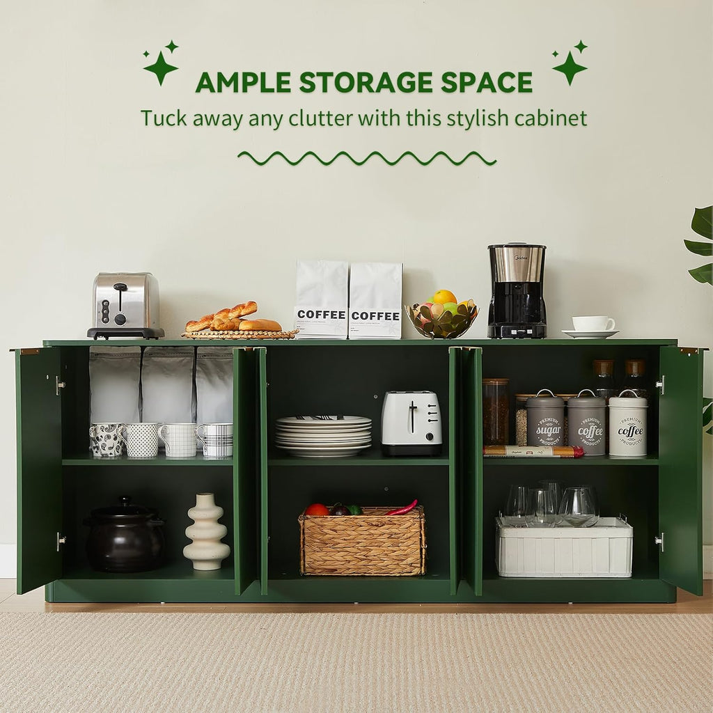 LKTART Sideboard Buffet Cabinet with Storage, 67" Fluted Storage Cabinet with 6 Doors, Wooden Modern Mid Century Accent Sideboard, Floor Cabinet Buffet for Living Room, Kitchen(Green)