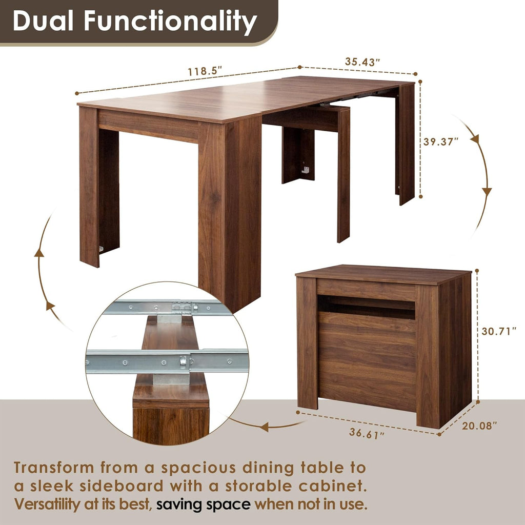 DMAITH 20"-118" Extendable Dining Table for 2-12 People, Modern Modular Extension Table, Space-Saving Extra Long Folding Dining Table, Multifunctional Conference Meeting Table, Walnut