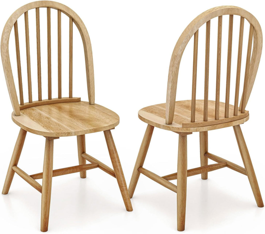 Safeplus 18" Oak Dining Chairs Set of 4, Wood Windsor Chair with Spindle Back for Country Farmhouse Kitchen Island
