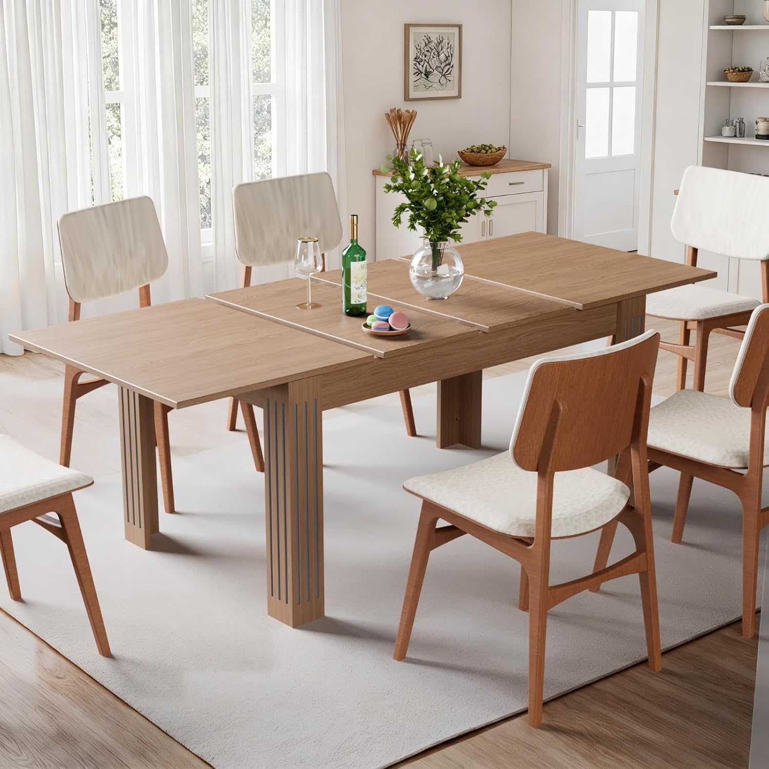 Extendable Dining Table, 54-85 Inch Expandable Table for 4-10 People, Modern Rectangular Dining Table, Space-Saving for Kitchen & Dining Room