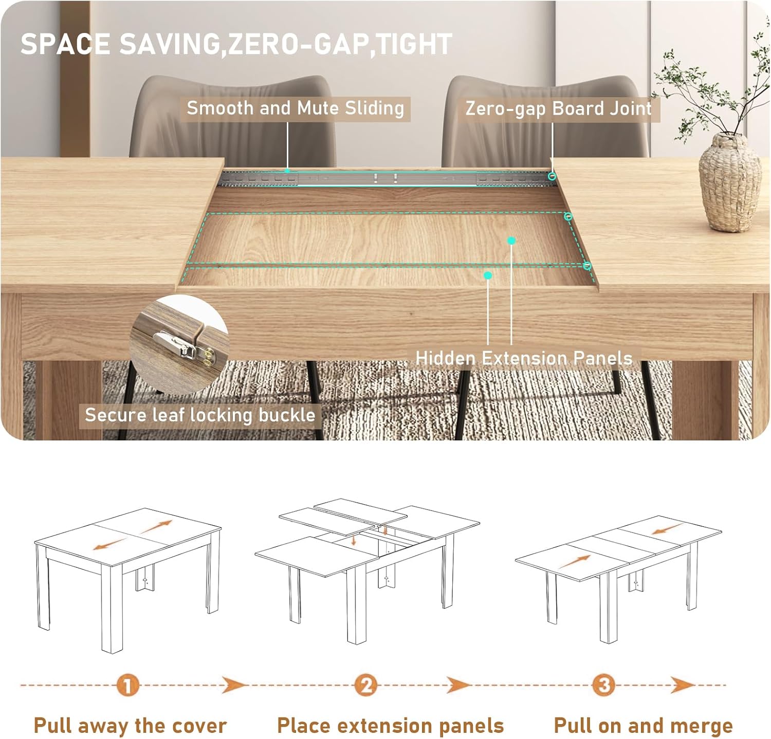 59"-86" Extendable Dining Table for 6-10 Person, Wooden Dining Room Table, Modern Extendable Table for Gatherings, Meeting for Small Kitchens, Dining Office Areas(Natural)