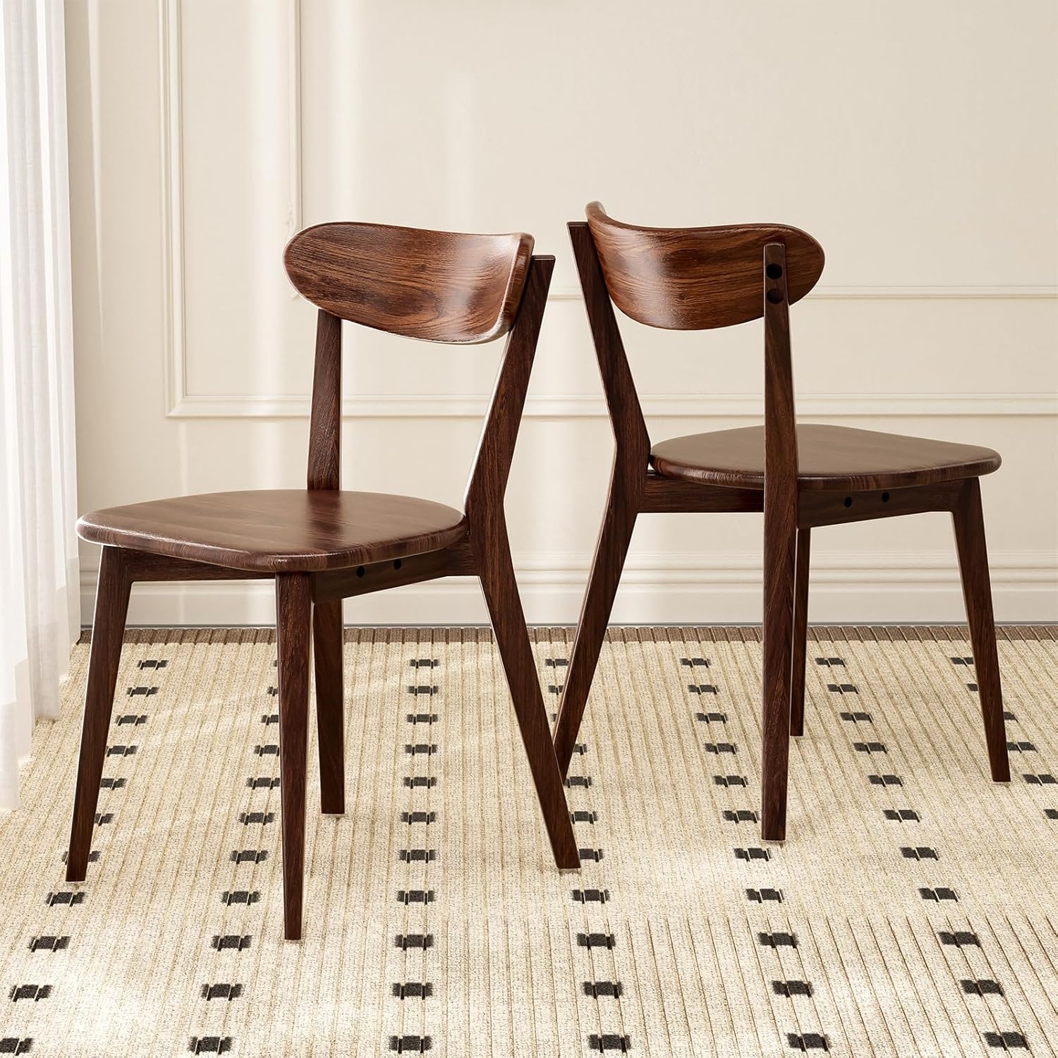 100% Solid Wood Dining Chairs,Mid Century Modern Dining Chairs with Rounded Backrest,Kitchen,Dining Room Chairs Set of 1/2/4 (4, Walnut Color)