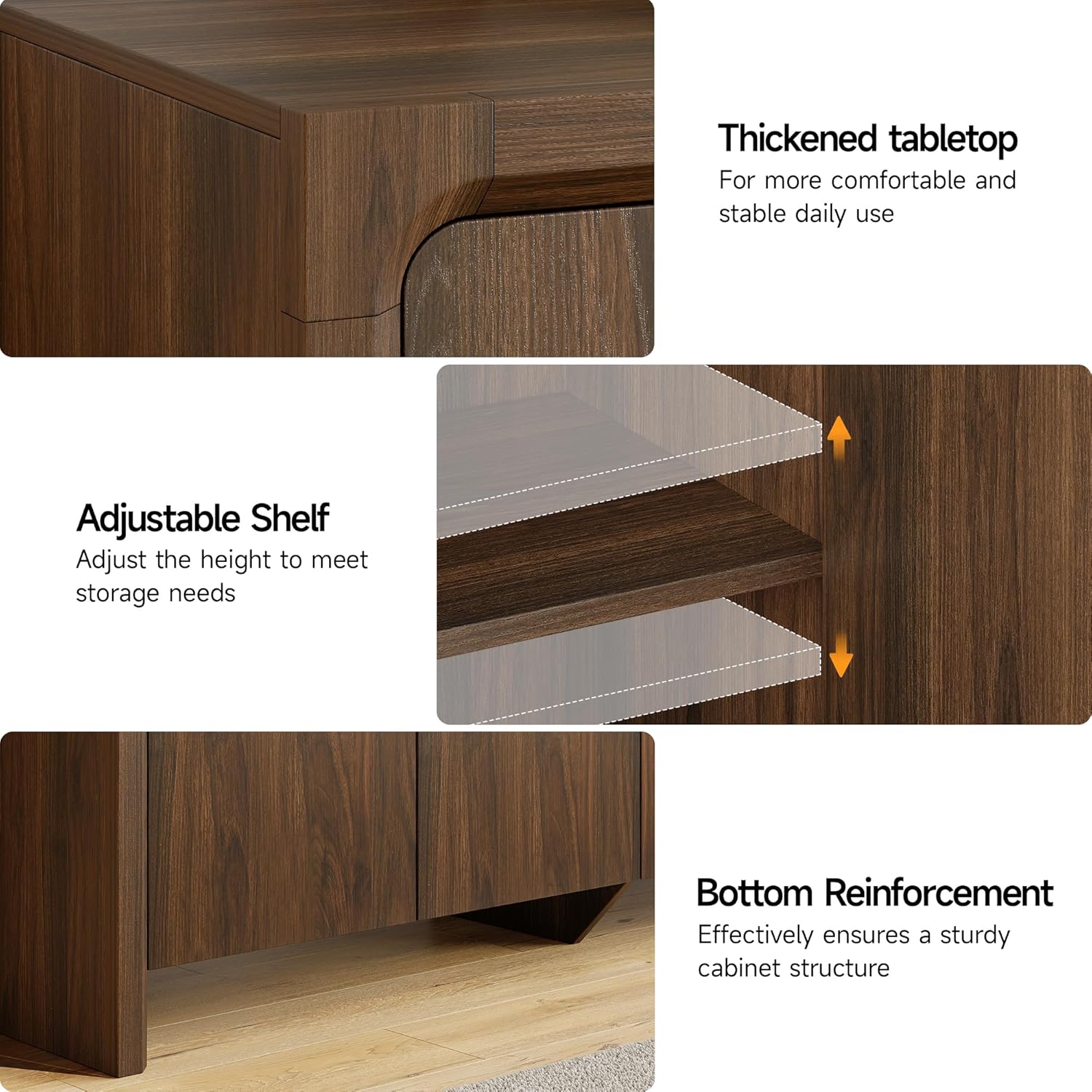 ONBRILL 63" Buffet Cabinet with 4 Doors and Adjustable Shelves, Sideboard Buffet Cabinet with Storage, Wood Kitchen Console Table, Modern Coffee Bar for Kitchen, Living Room, Hallway (Walnut)