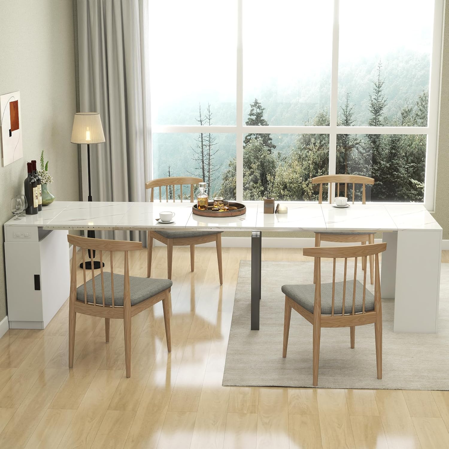 DMAITH 20"-118" Extendable Dining Table for 2-12 People, Modern Modular Extension Table, Space-Saving Extra Long Folding Dining Table, Multifunctional Conference Meeting Table, Walnut