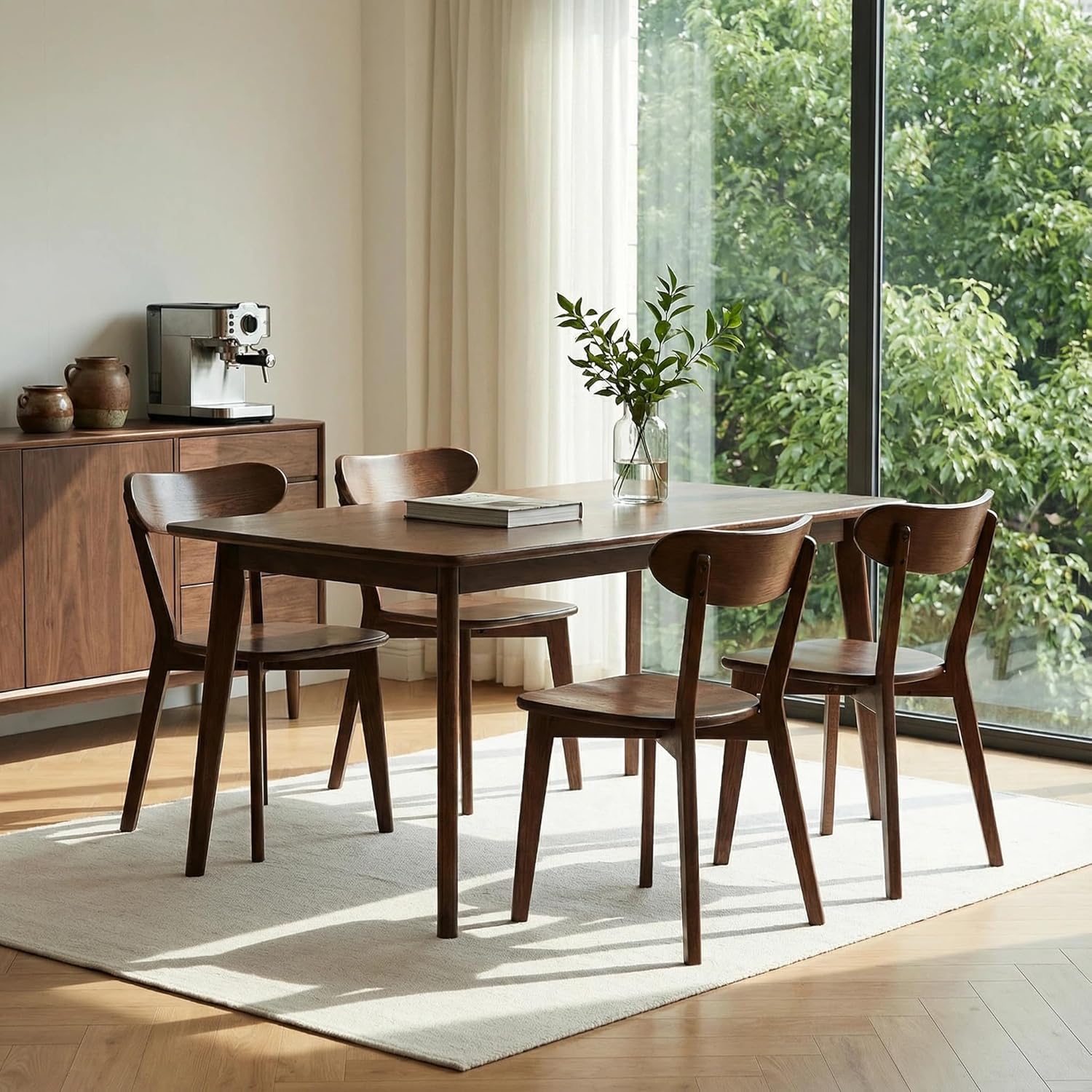 100% Solid Wood Dining Chairs,Mid Century Modern Dining Chairs with Rounded Backrest,Kitchen,Dining Room Chairs Set of 1/2/4 (4, Walnut Color)