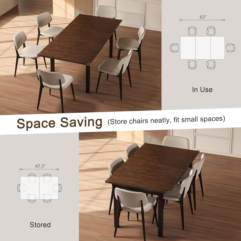 Modern Extendable Dining Table for 4-6, 63" Farmhouse Kitchen Table, Rectangular Dining Room Tables for Dining, Kitchen, Office, Living Room, Wooden Tables, Space Saving (Espresso)