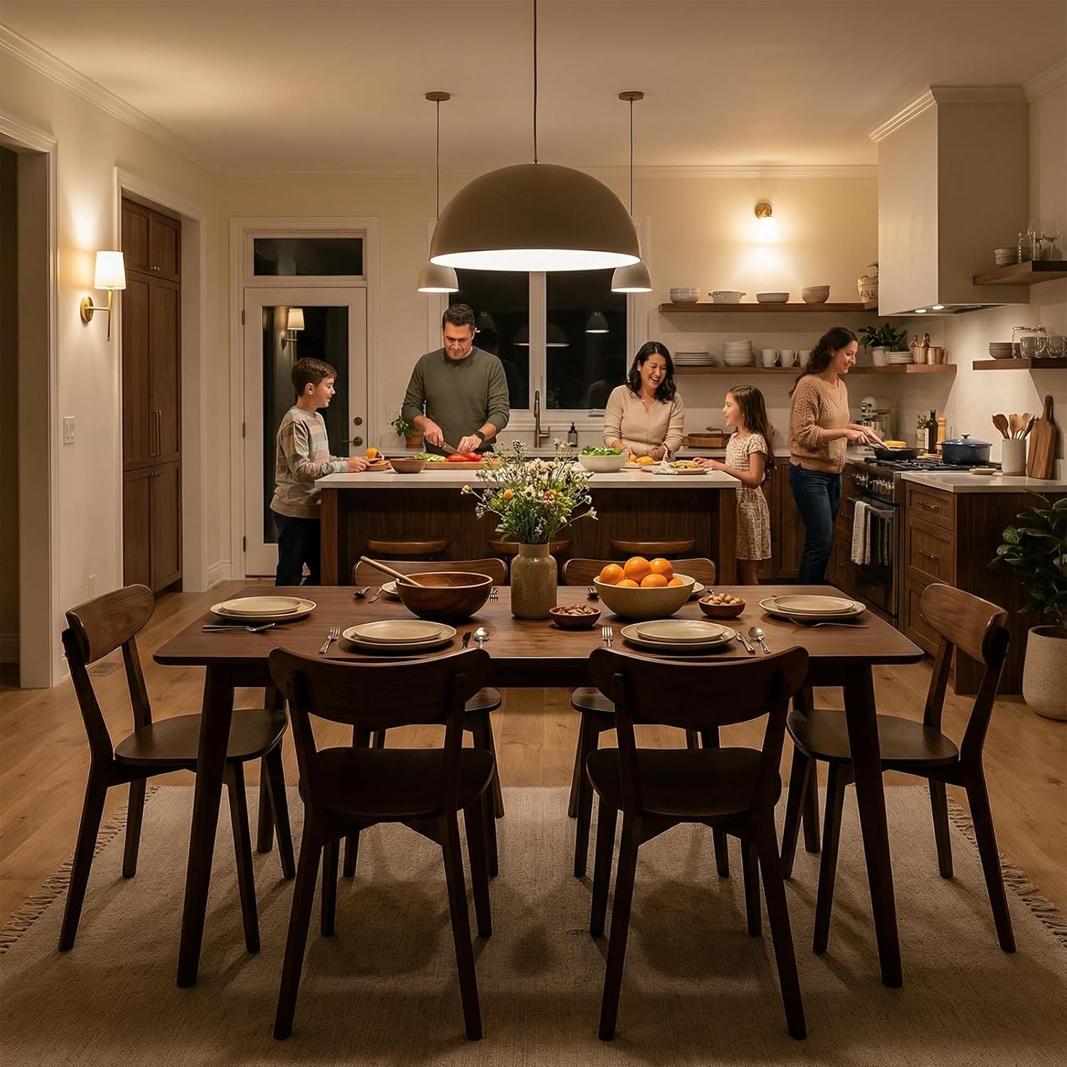 100% Solid Wood Dining Chairs,Mid Century Modern Dining Chairs with Rounded Backrest,Kitchen,Dining Room Chairs Set of 1/2/4 (4, Walnut Color)