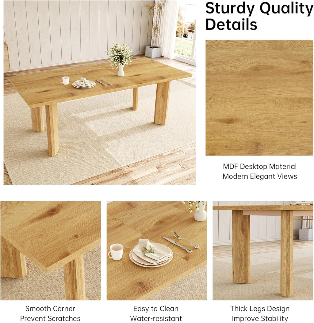 Extendable Dining Table for 6-8 People, 63 to 78.7 Inch Rectangular MDF Table, Farmhouse Rustic Style, Space-Saving Design for Dining Room, Kitchen, Meeting