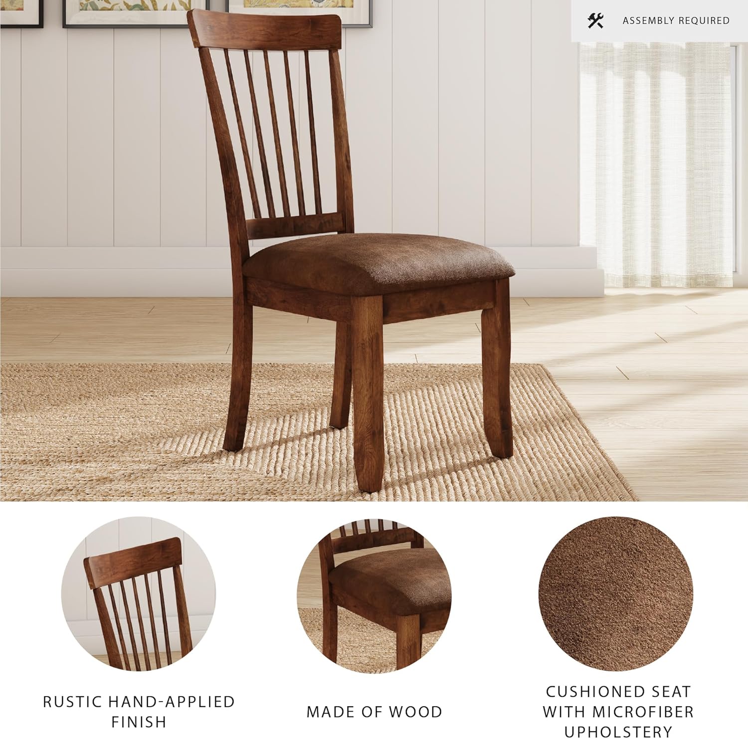 Signature Design by Ashley Berringer | Spindle Back 18" Dining Chairs (Set of 2) – Rustic Light Brown with Upholstered Cushioned Seat