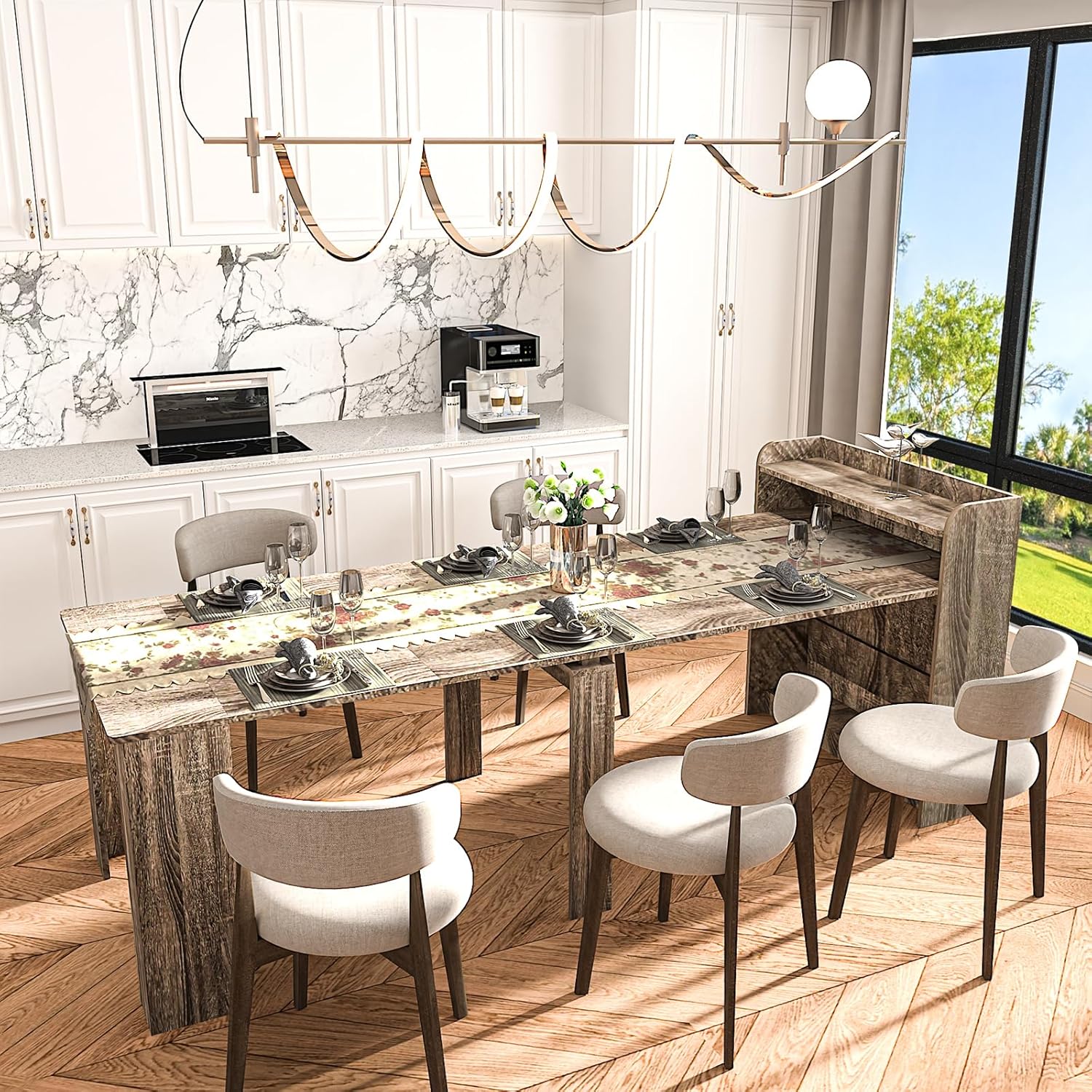 DMAITH 20"-118" Extendable Dining Table for 2-12 People, Modern Modular Extension Table, Space-Saving Extra Long Folding Dining Table, Multifunctional Conference Meeting Table, Walnut