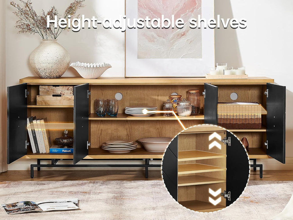 Morden Fort 74'' Modern Diamond-Cut Sideboard Buffet Cabinet | Sculptural Geometric Credenza with 150 LBS Heavy-Duty Storage | Natural Wood Look Console for Dining Room & Living Room.