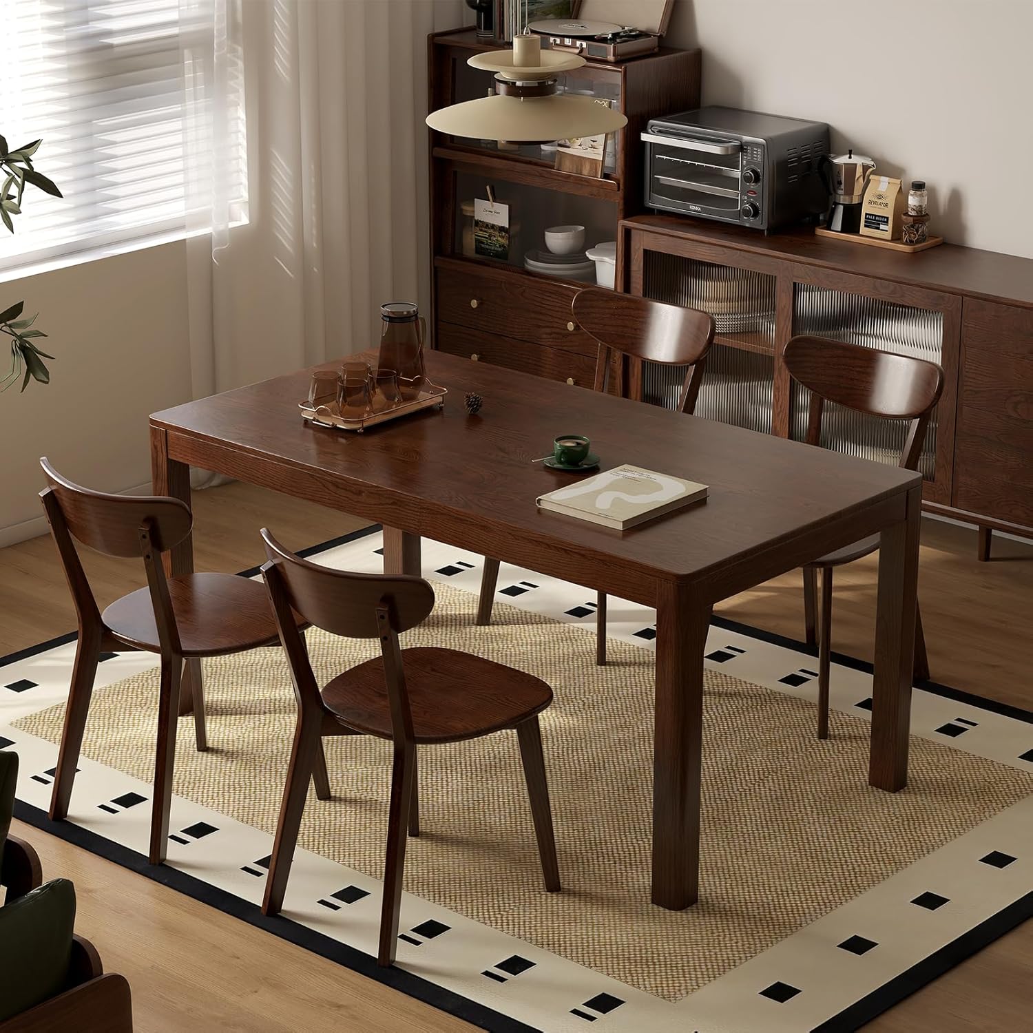 Oak Dining Chairs, Kitchen Chairs, 100% Solid Wood Modern Dinner Chair with Curved Backrest, Dining Room Chair for Kitchen, Living Room, Dining Room (1PK, Walnut)