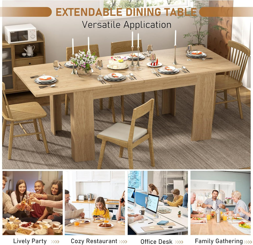 59"-86" Extendable Dining Table for 6-10 Person, Wooden Dining Room Table, Modern Extendable Table for Gatherings, Meeting for Small Kitchens, Dining Office Areas(Natural)
