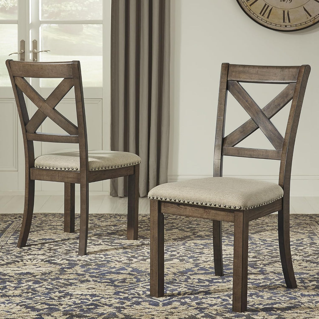 Signature Design by Ashley Moriville Modern Farmhouse 19" Upholstered Dining Room Chair, 2 Count, Brown