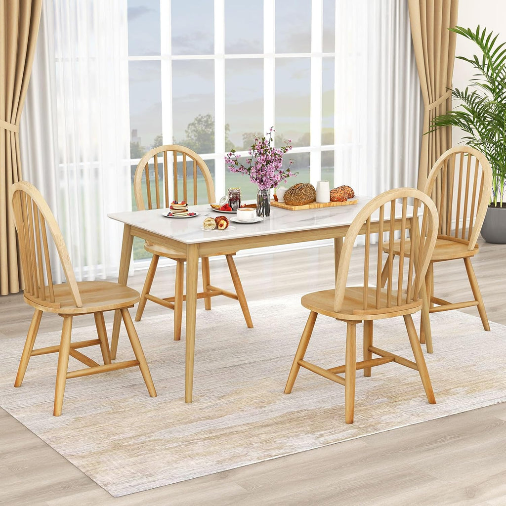 Safeplus 18" Oak Dining Chairs Set of 4, Wood Windsor Chair with Spindle Back for Country Farmhouse Kitchen Island