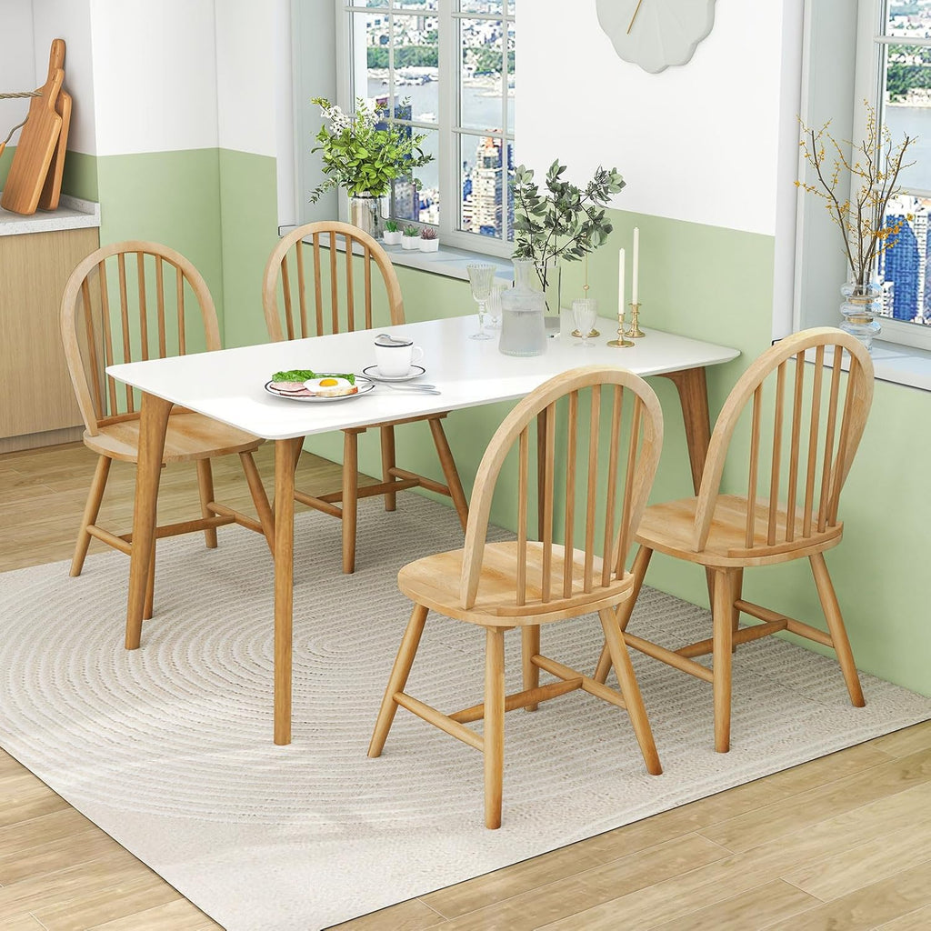 Safeplus 18" Oak Dining Chairs Set of 4, Wood Windsor Chair with Spindle Back for Country Farmhouse Kitchen Island