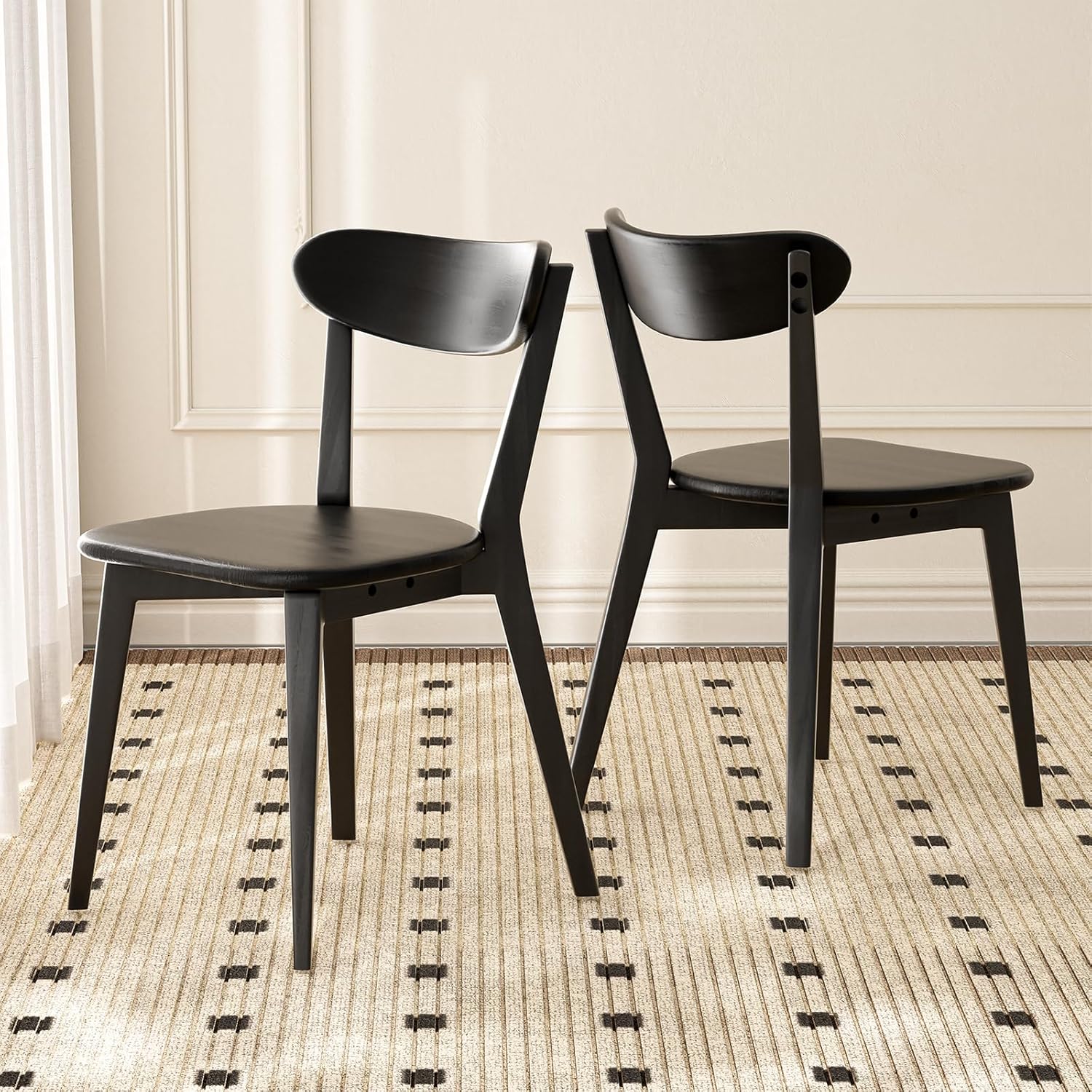 100% Solid Wood Dining Chairs,Mid Century Modern Dining Chairs with Rounded Backrest,Kitchen,Dining Room Chairs Set of 1/2/4 (4, Walnut Color)