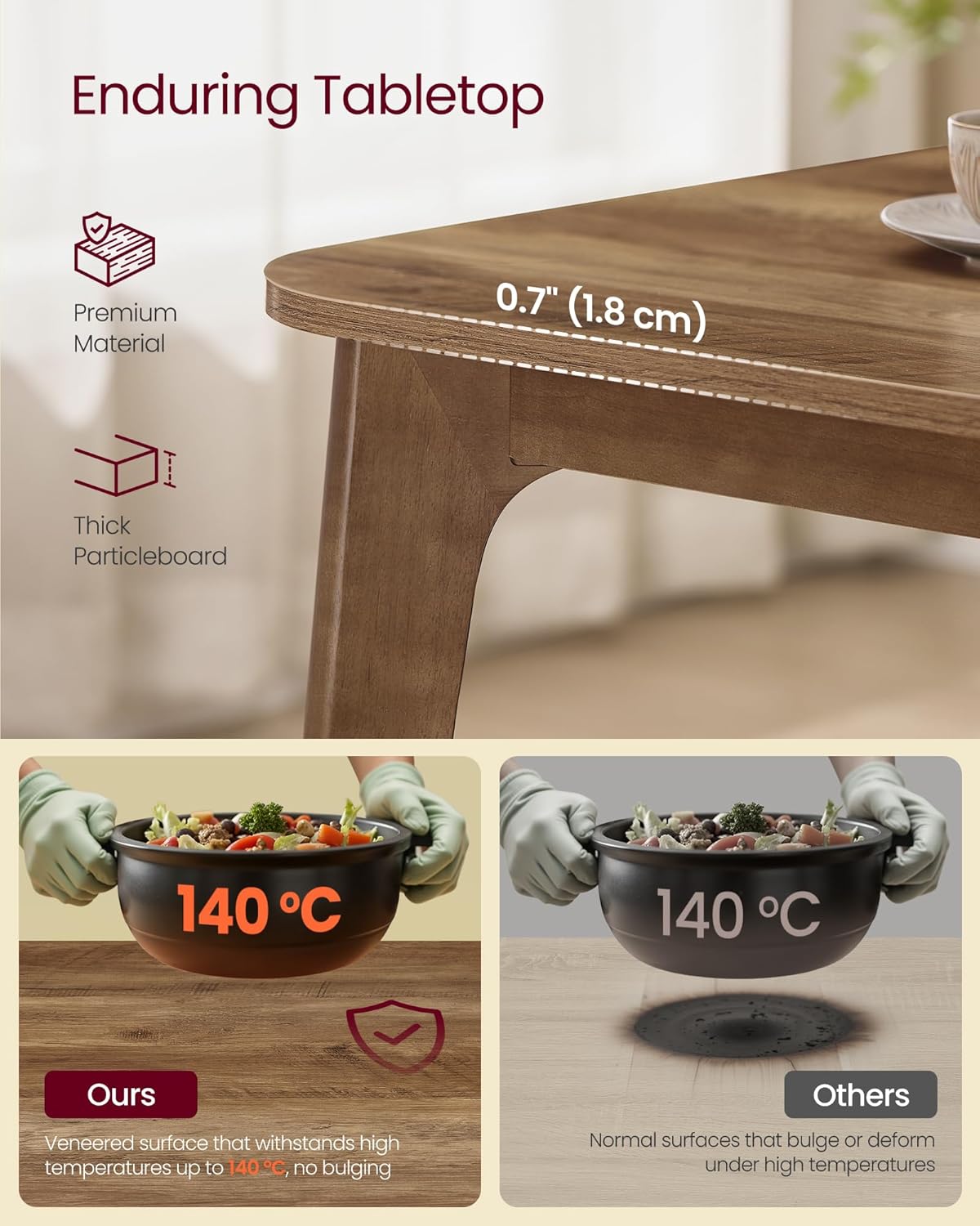 VASAGLE MAEZO Collection - Extendable Dining Table for 4/6/8, Kitchen Table with Tapered Legs, Curved Transitions, for Dining Room, Kitchen, Home Office, Honey Brown UKDT090K01V1