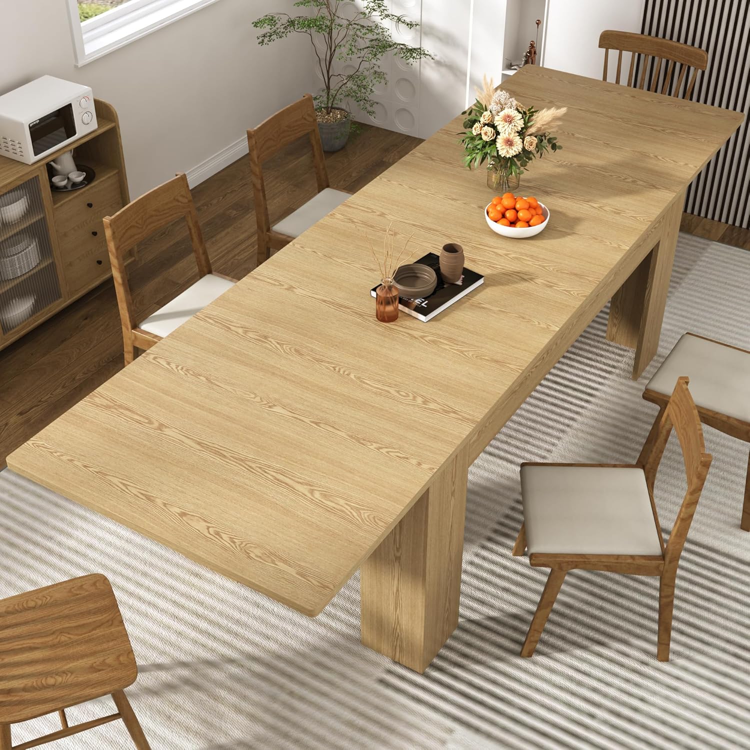 59"-86" Extendable Dining Table for 6-10 Person, Wooden Dining Room Table, Modern Extendable Table for Gatherings, Meeting for Small Kitchens, Dining Office Areas(Natural)